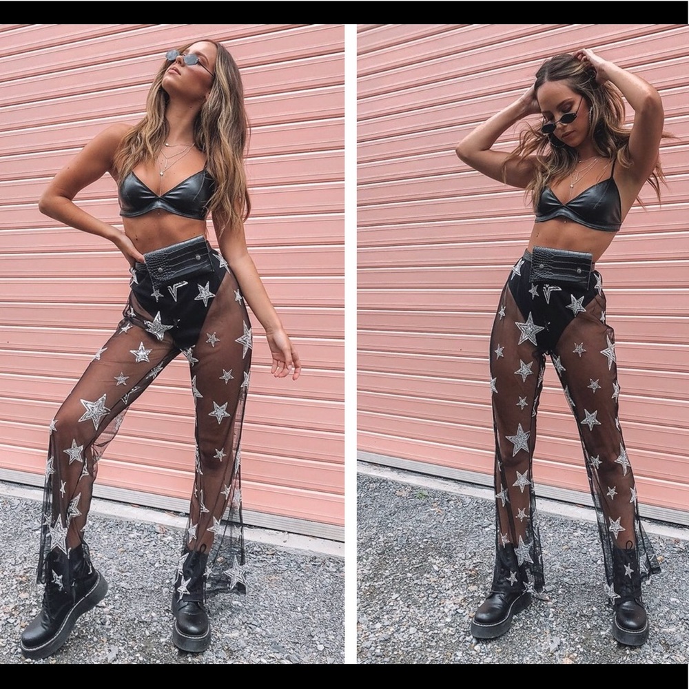 Festival Star-Sequined Mesh Pants